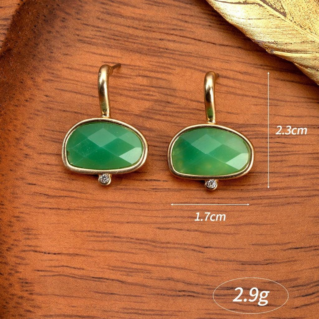 Guofeng Cutting Process Emerald Zircon Inlaid Light Luxury Temperament Simple Trend Earrings