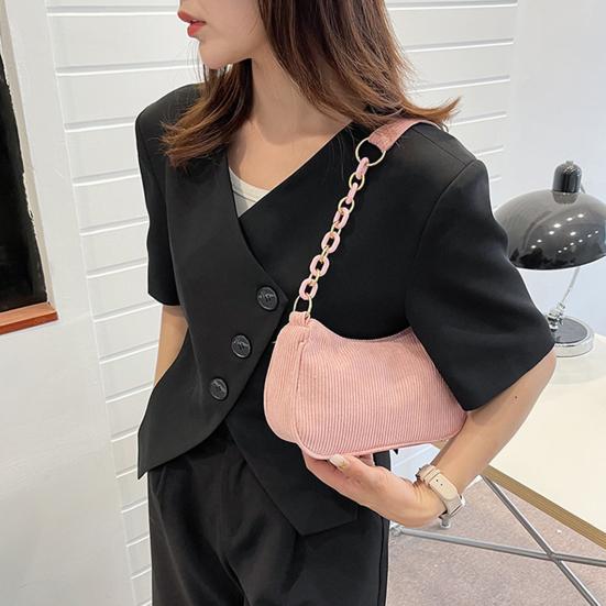 Dame Cordfløyel Skulderveske Ensfarget Retro Håndveske Glidelås Underarms Hobo Håndveske for Reise Arbeid Selskaper