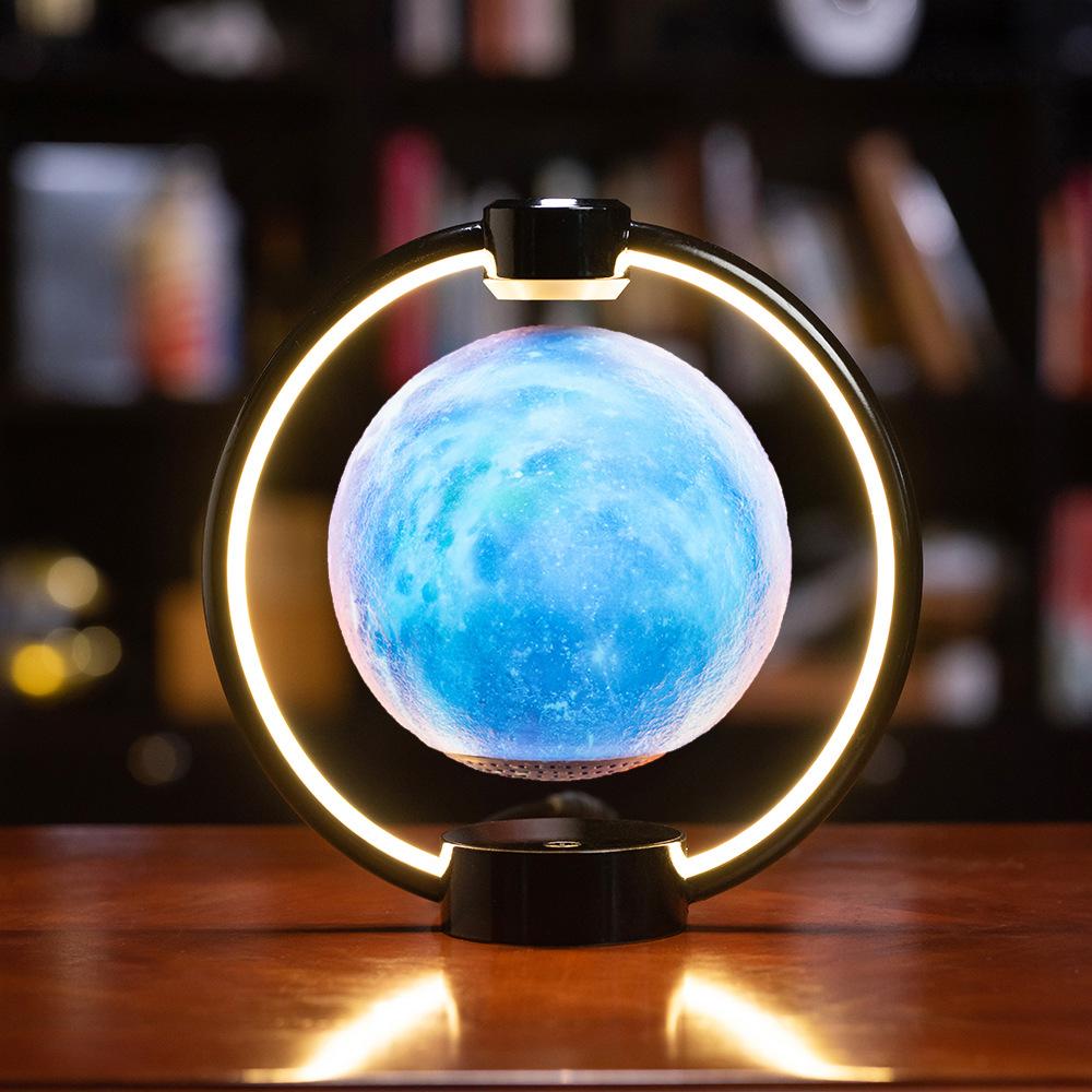 Lâmpada da Lua de Levitação Magnética com Rotação de 360 Graus, Alto-falante Bluetooth, Subwoofer Sem Fio, 7 Cores, Caixa de Som Flutuante Suspensa