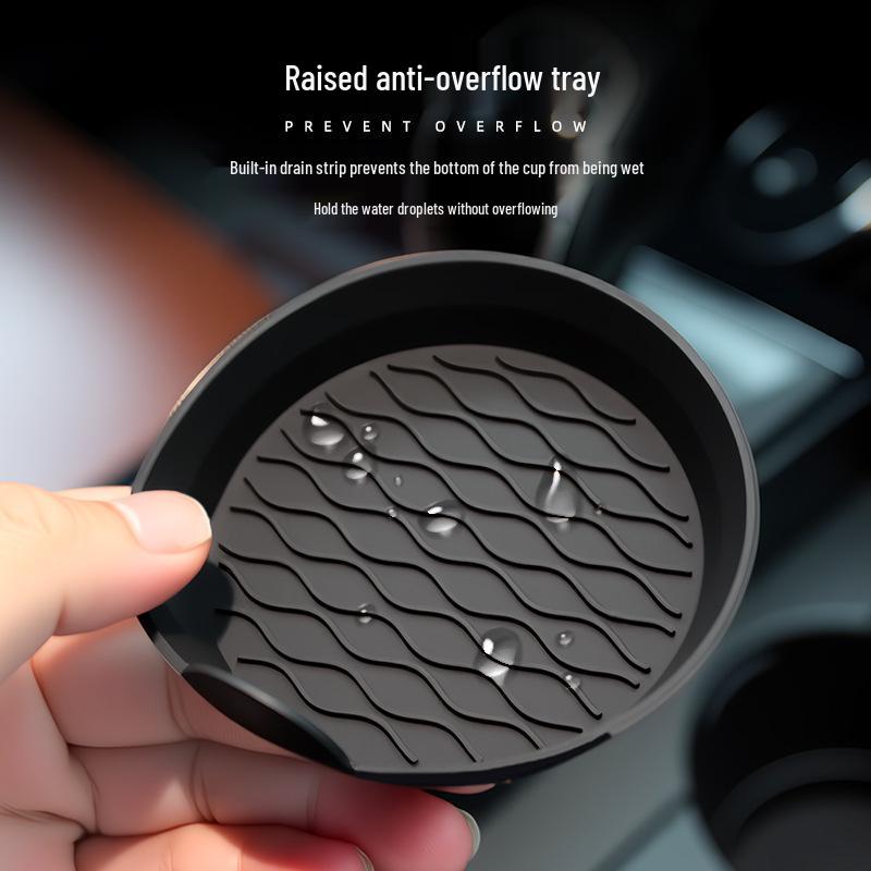 Silicone Non-Slip Car Coaster: Spill-Proof Round Cup Holder Mat