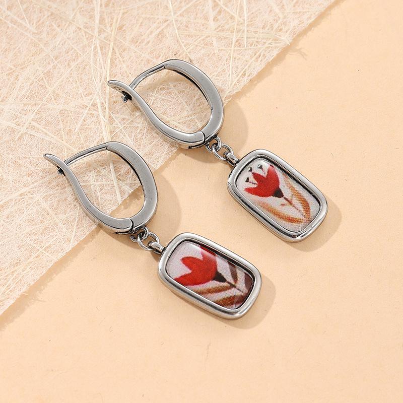 Vintage Exquisite Bedruckte Hängeohrringe für Damen Böhmischer Stil Urlaub Bunter Geometrischer Anhänger Schmuckzubehör Geschenke