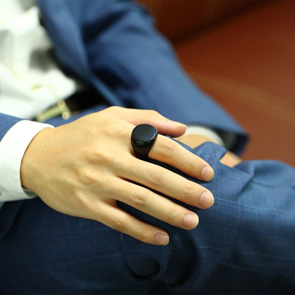 Stainless Steel Men's Ring Black Gold Round Smooth Finish Hypoallergenic