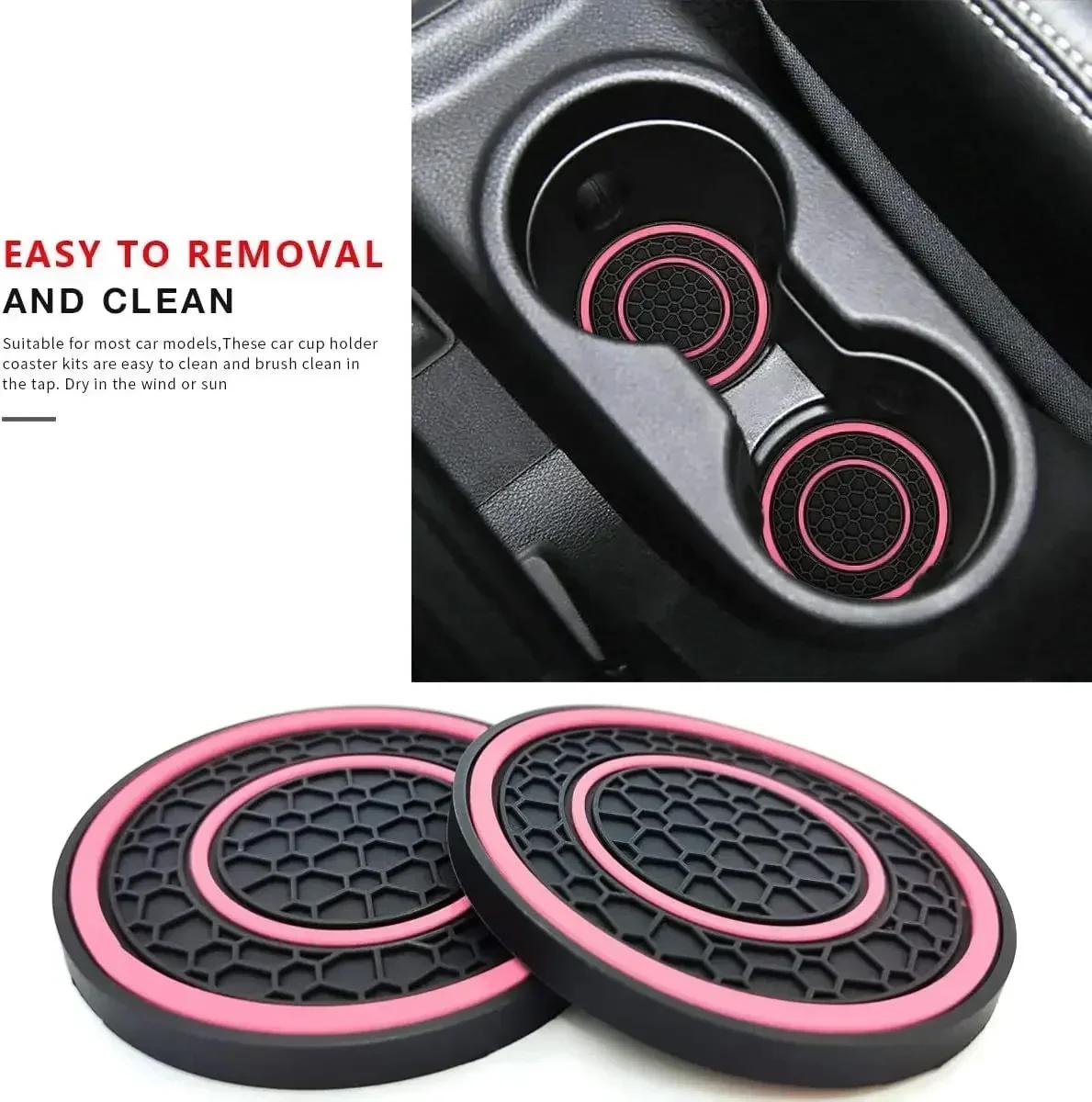 

2pcs Car Water Coasters for Automobiles General Motors Cup Holder Coasters Anti-slip Dust-proof Internal Protective Pads розовый