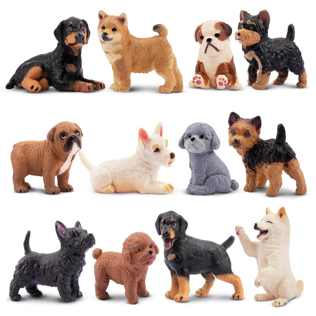 EYSCOTA 12 Pezzi Statuine Cane, Statuine Realistiche Cucciolo di Plastica, Animali Giocattolo Cane Piccolo Emulativo Dipinti a Mano, Decorazioni per Torta Cane Uova di Pasqua