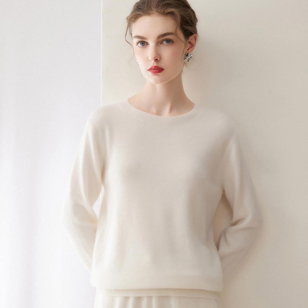 Lokasha 2026 Women's Loose Round Neck Cashmere Sweater - Autumn/Winter Knitwear Base Layer