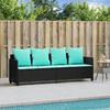 Sun Lounger with Cushions Black Poly Rattan