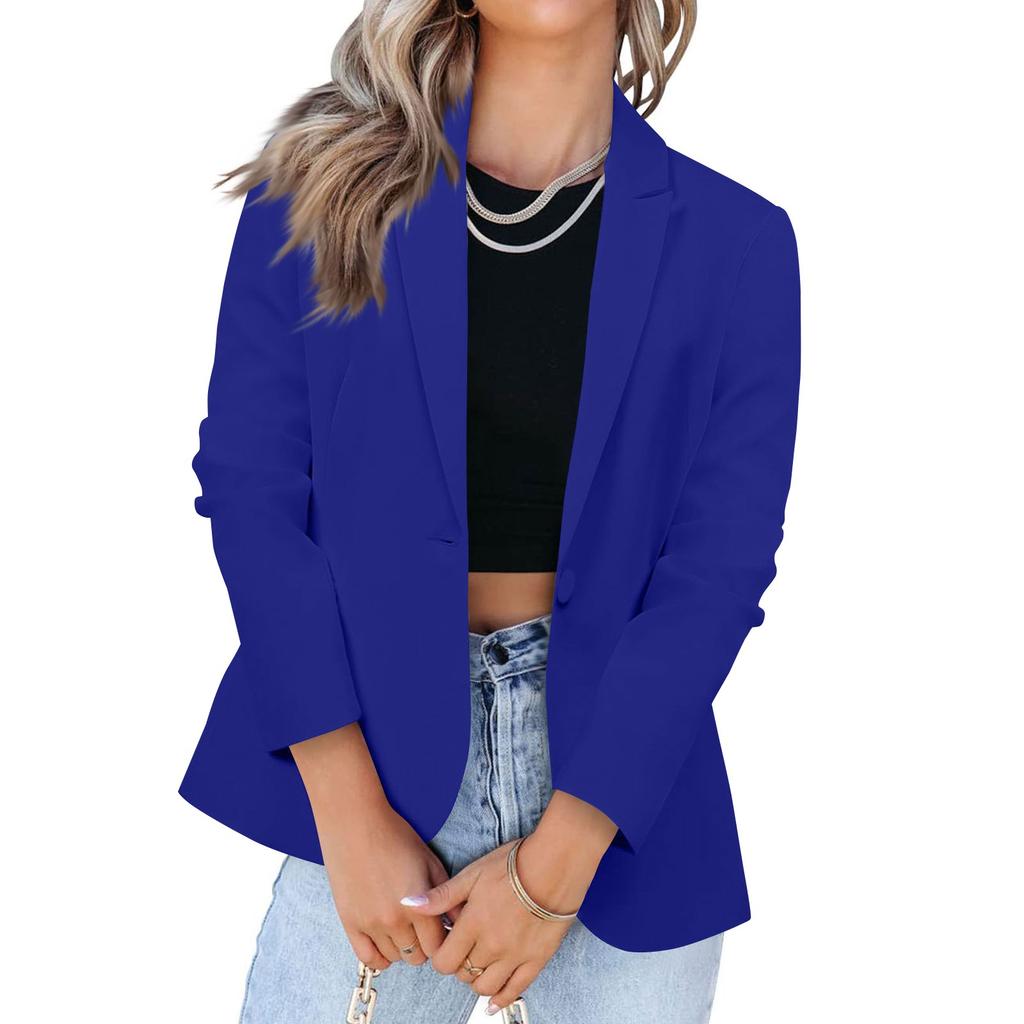 Fashion Women Solid Color Casual Suit Temperament Button Long-sleeved Jacket
