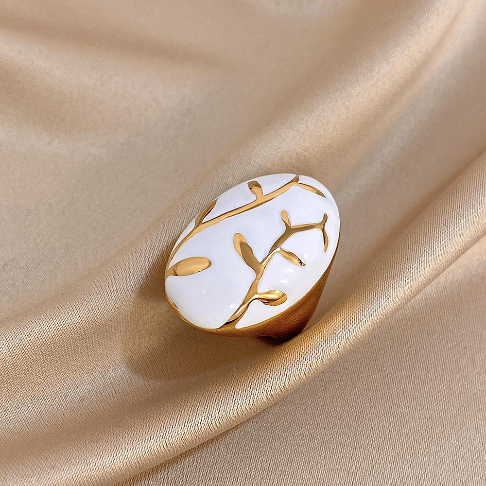 FLASHBUY New Trend Creative Chic Gold Color Curve Irregular Geometric Love Leaf Stainless Steel Unique Ring Fashion Zircon Gift