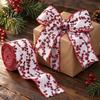 Holiday Theme Fabric Ribbon Christmas Red Berry Ribbon, 2.2 Yards Imitation Linen 2.5 Inch Wide Wired Edge for Bows Gift Box Packaging DIY Wreath Tree