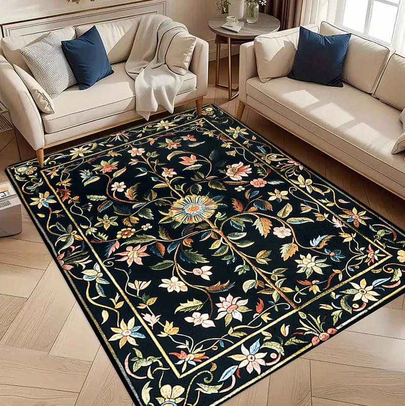 Vintage Floral Carpet Mat Rug Home Decoration Living Room Bedroom Floor Decor Botanical Style Non Slip Rugs Home Bedroom Decor