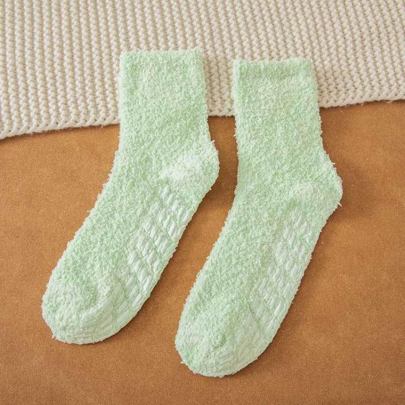 Non-shedding Coral Fleece Socks - Women's Solid Color Anti-slip Adhesive Socks for Winter and Autumn Warmth - Towel Half Fleece Floor Socks