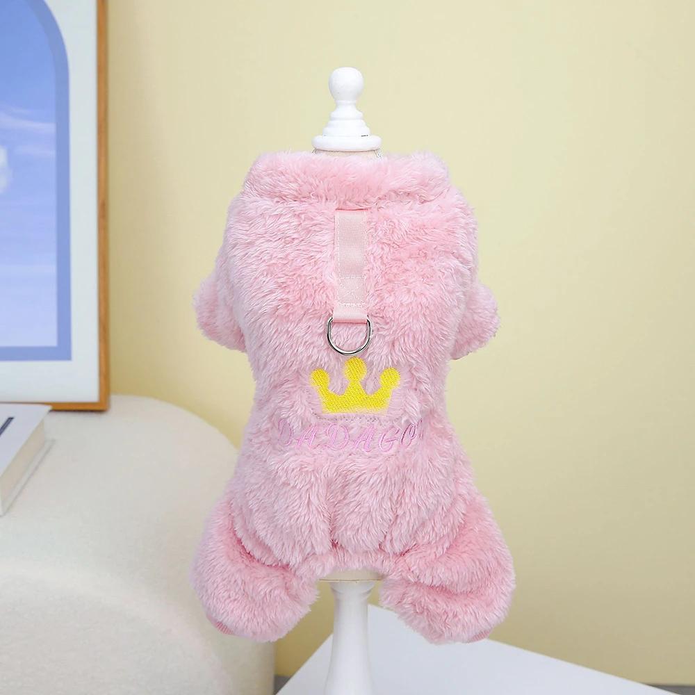 

Флисовая пижама для маленьких собак, пуловер для домашних животных, пижама с вышитой короной, мягкий зимний комбинезон для чихуахуа, одежда для кошек йоркширского терьера S розовый