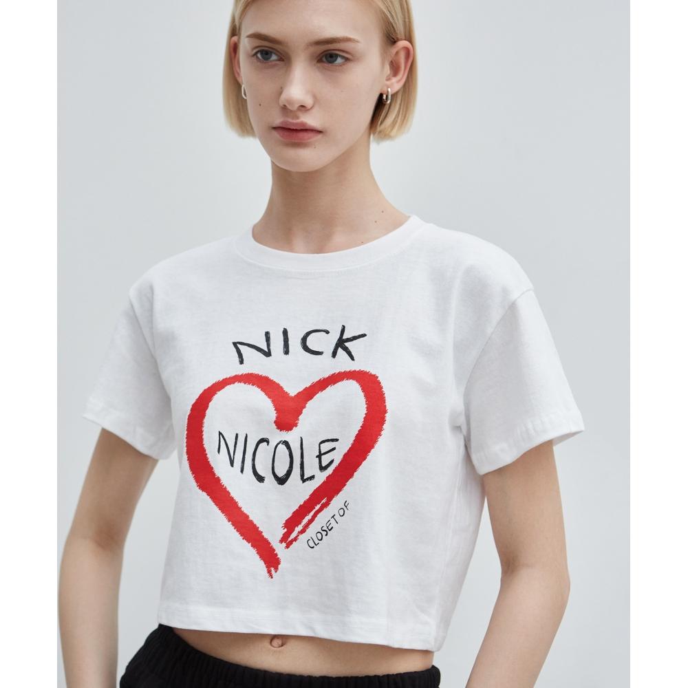 

NICKNICOLE NICOLE VINTAGE HEART SILKET CROP TOPWHITE