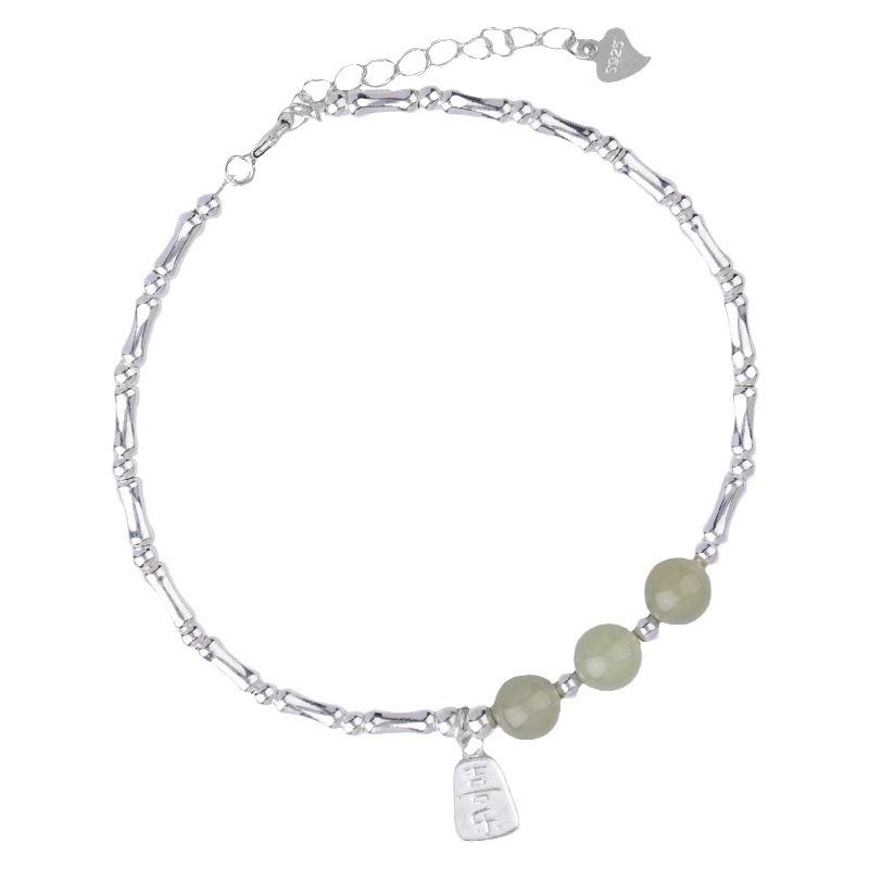 9Silver and Hetian Jade Bracelet for Women, New Light Luxury Niche Exquisite Friendship Jewelry in Vintage Style