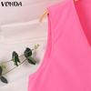 VONDA Women Summer V-Neck Sleeveless Loose Tanks