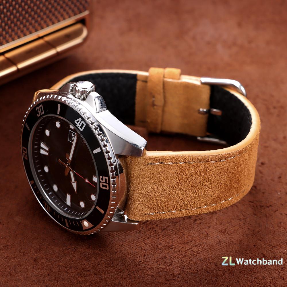 Suede Leather Watchband 18mm 19mm 20mm 22mm Watch Strap Grey Blue Black Brown Stitching Band Quick Release Replacement Wristband
