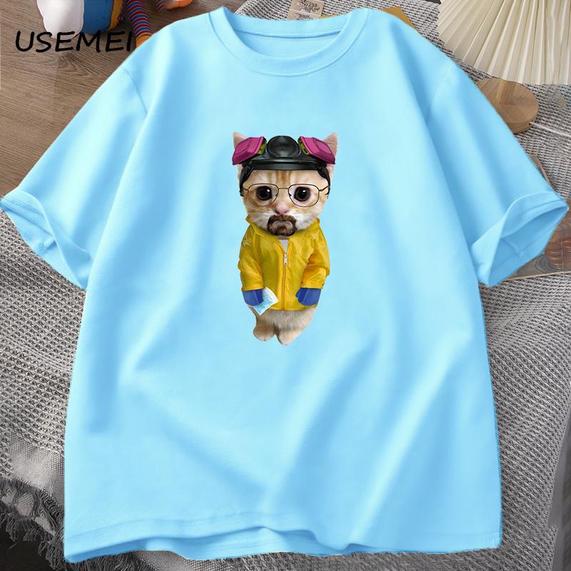 Walter White Kitty Walter White Heisenberg Tričko Kočka Muži Bavlna Krátký Rukáv Tričko Vtipné Tričko Muž Bavlna Pánské Topy