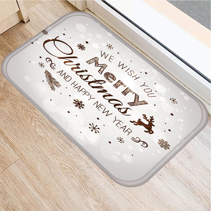 Merry Christmas and New Year Home Decoration Entrance Door Mat Bathroom Kitchen Non-Slip Floor Mat Living Room Hallway Carpet
