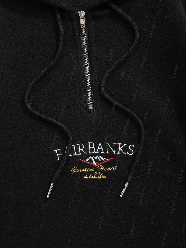 ZAFUL Women's Vintage Polar Fleece Letter Mountain Embroidered Quarter Zip Hoodie