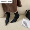 Winter Women Stretch Modern Boots Fashion Pointed Toe Short Booties Ladies Elegant Low Heels Botas Mujer