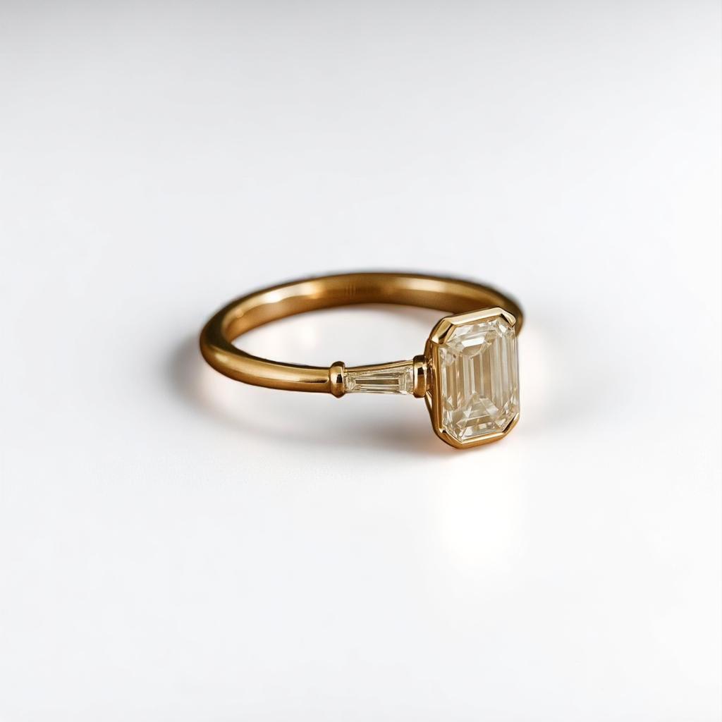 Smaragdschliff Moissanit Solitärring Gelbvergoldetes Silber Zargenfassung Verlobungsring Diamantschmuck Ring Jubiläumsgeschenk für sie