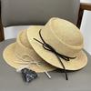 French bow concave top straw hat women's new straw hat summer flat brim beach seaside vacation sun hat