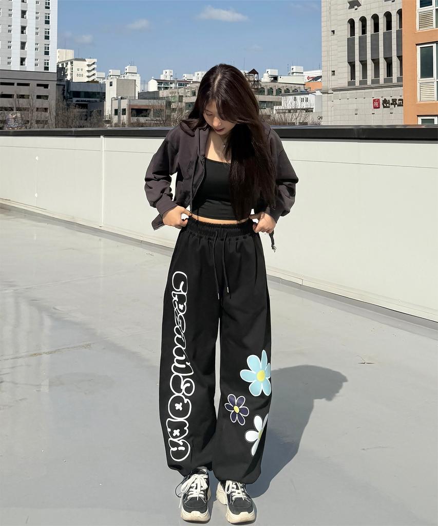 CREAM SODA LAB 3 Flower Wide Elastic Pants