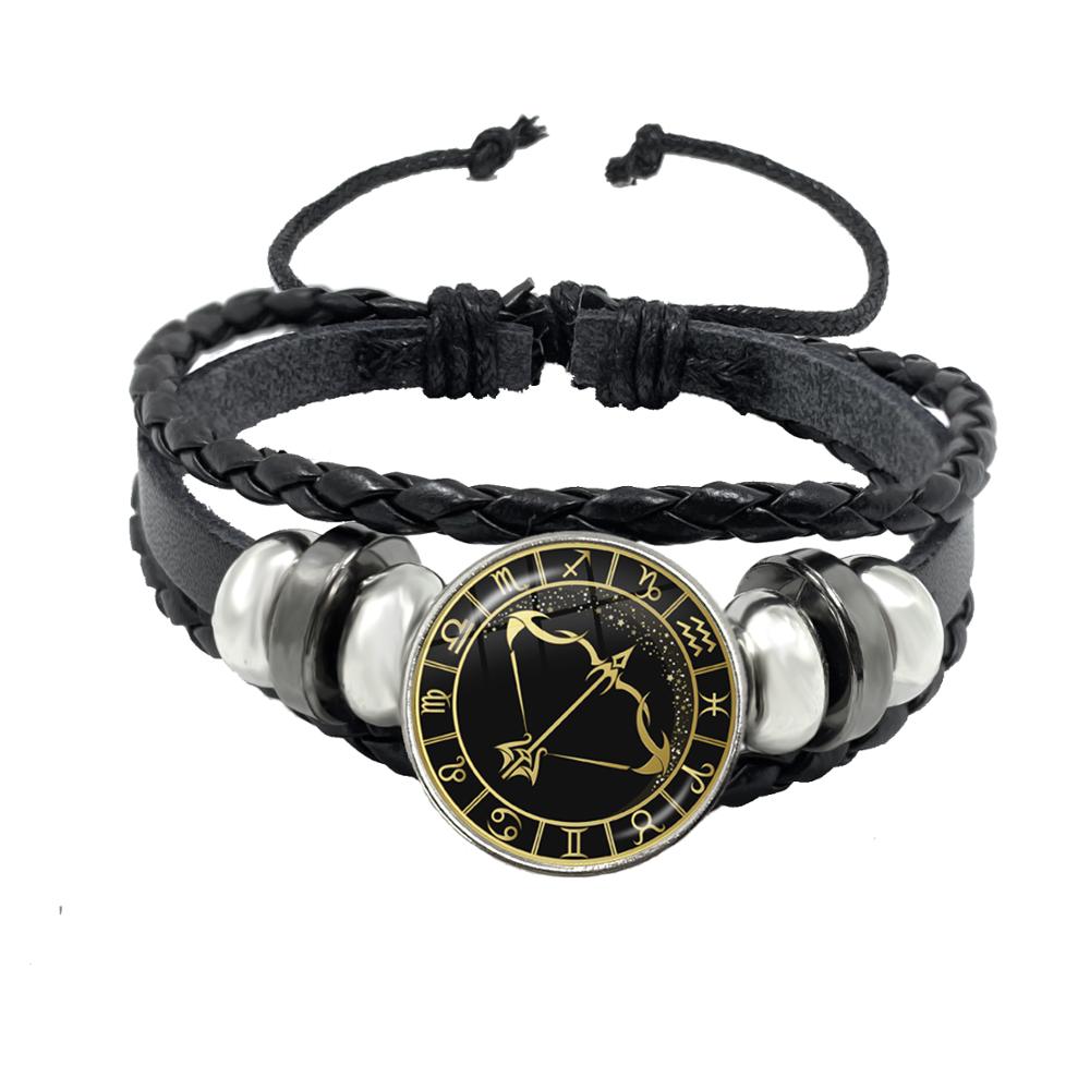 Bracciale Costellazione 1/12 Scorpione Sagittario Capricorno Acquario Corda Nera Bottone in Pelle Gioielli Zodiacali Regalo