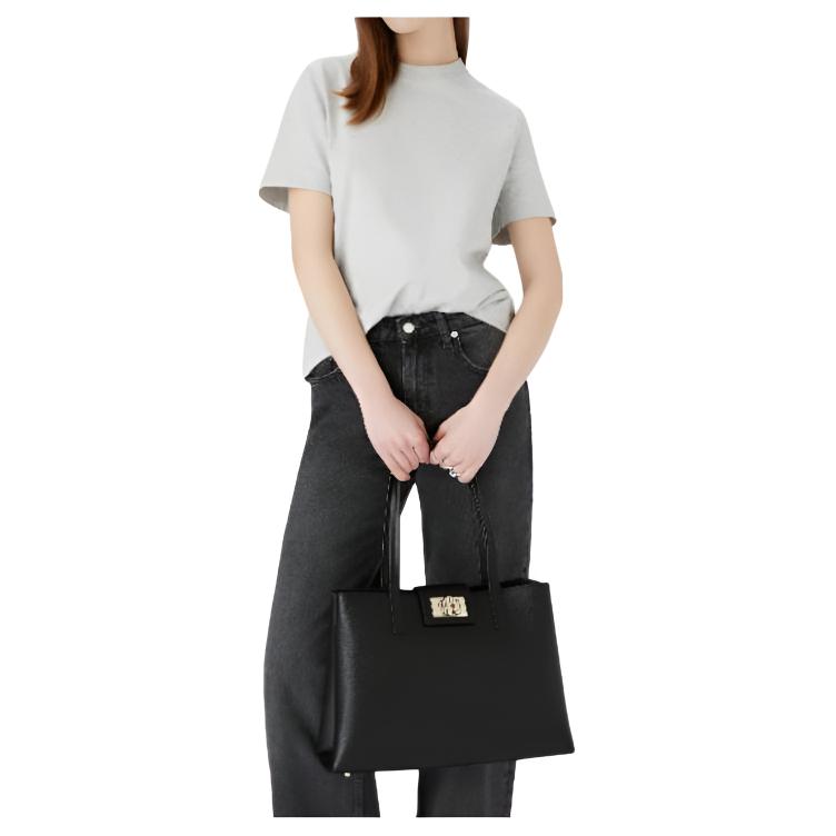 New Furla 1927 Collection Leather Tote Bag, Shopping Bag, Crossbody Bag, Handbag Medium Unisex Black WB00560-ARE000-O6000