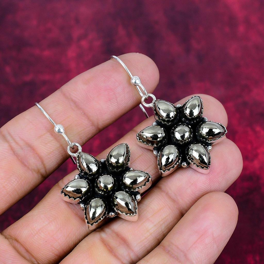Apache Pyrite Handmade Gemstone Earrings, 925 Solid Sterling Silver Earrings Antique Jewelry, For Engagement Gift