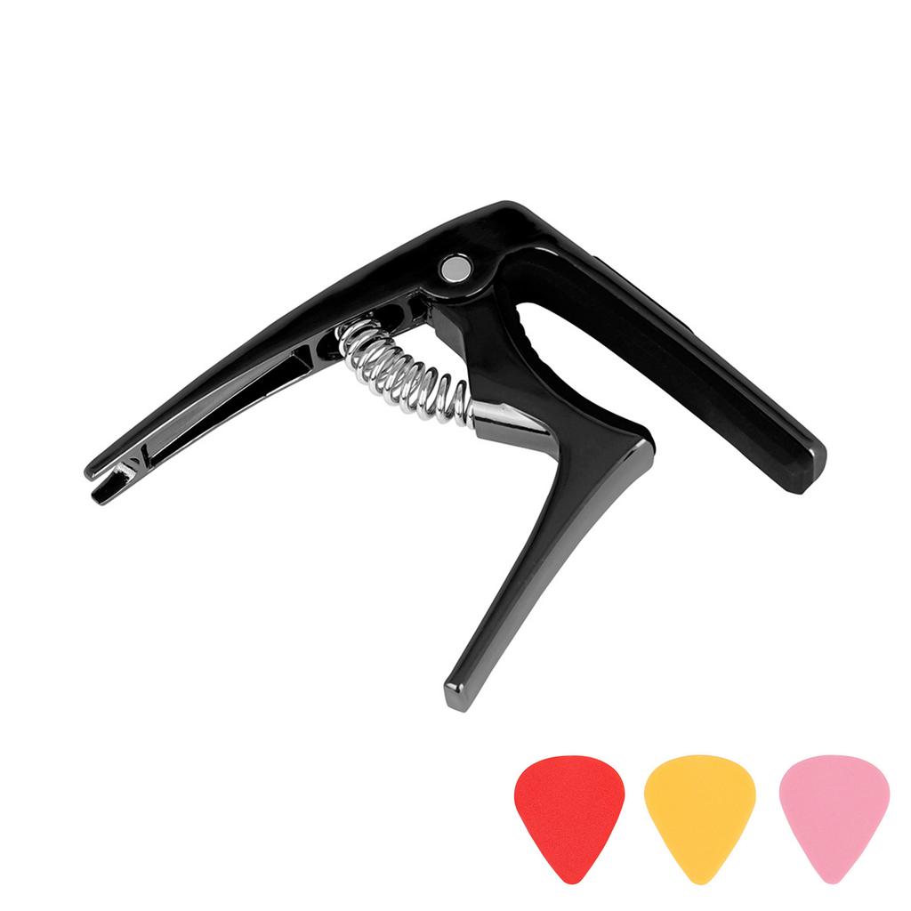 Guitar Capo Adjustable Guitar Capo Tuning Tone Clip with 3 Guitar Plectrums for Acoustic Electric Guitar Bass Ukulele