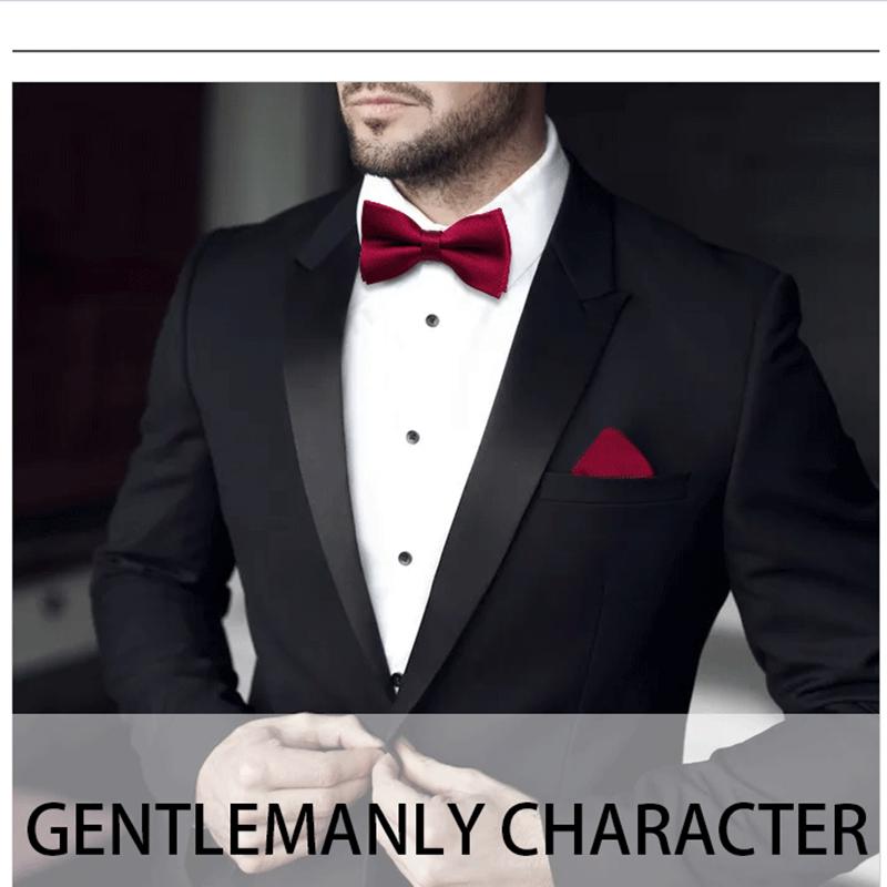 Bow Ties For Men Pre-tied Butterfly Knot Bowtie Hanky Set Solid Color Bow Tie Handkerchief For Adult Male Wedding Gift