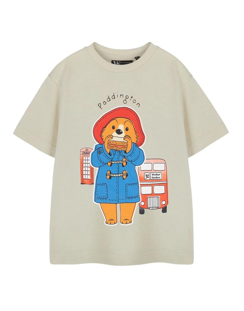 Paddington Bear Beige Bus Short Sleeved 100% Cotton T-shirt Mens Tees Top Unisex Kids