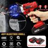 Electric Cordless Drill Screwdriver 25+1 Torque LED Work Light w/ 2 Battery 42V