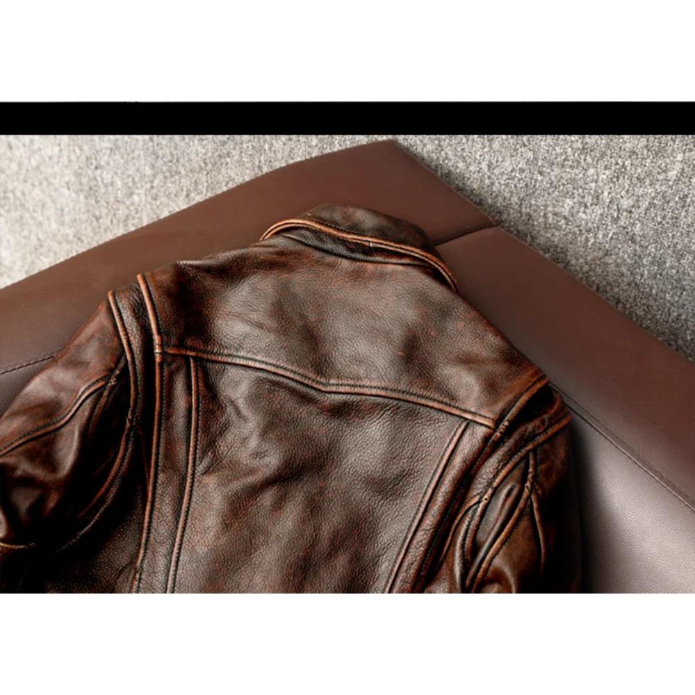 Tamanho chinês Homens Jaqueta de couro genuíno Vintage Marrom 100% Couro de vaca Casaco Homem Slim Moda Motociclista Roupas Tamanho asiático S-6XL M697