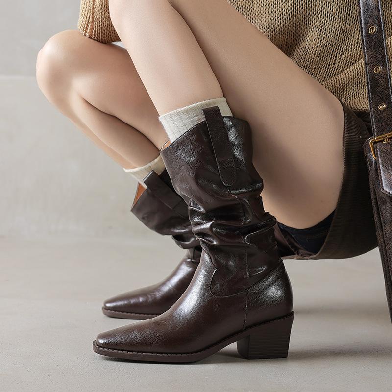 Maillard Boots But Knee Boots Pile Boots Medium Boots Knight Boots Coarse Heel Western Cowboy Boots 42 коричневый 3730₽