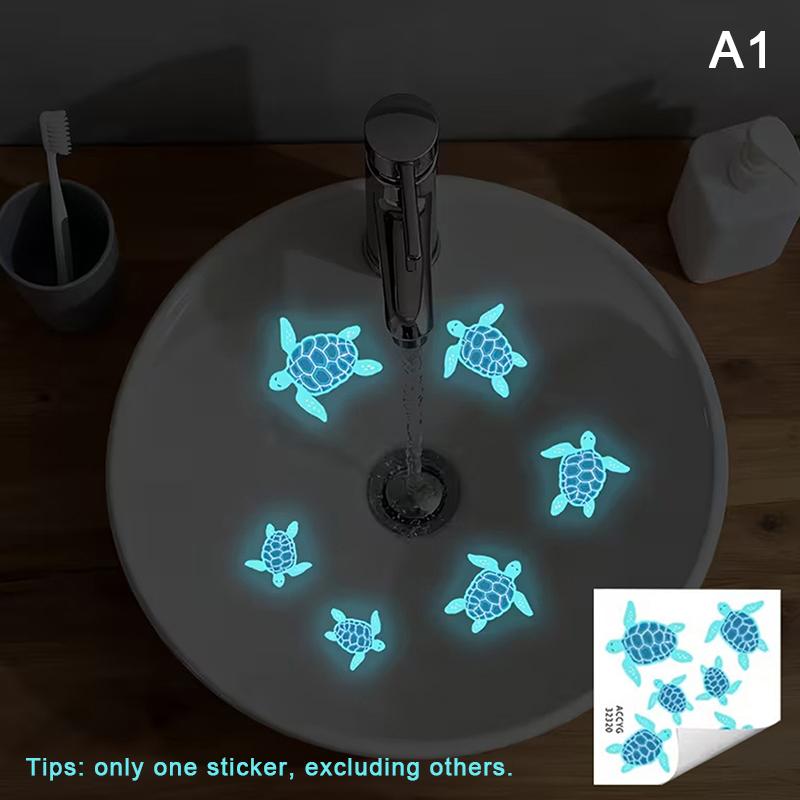 Glow-in-the-Dark Turtle Self-Adhesive Stickers Waterproof Bathroom Bedroom Decals Home Decor Sink Wall Art