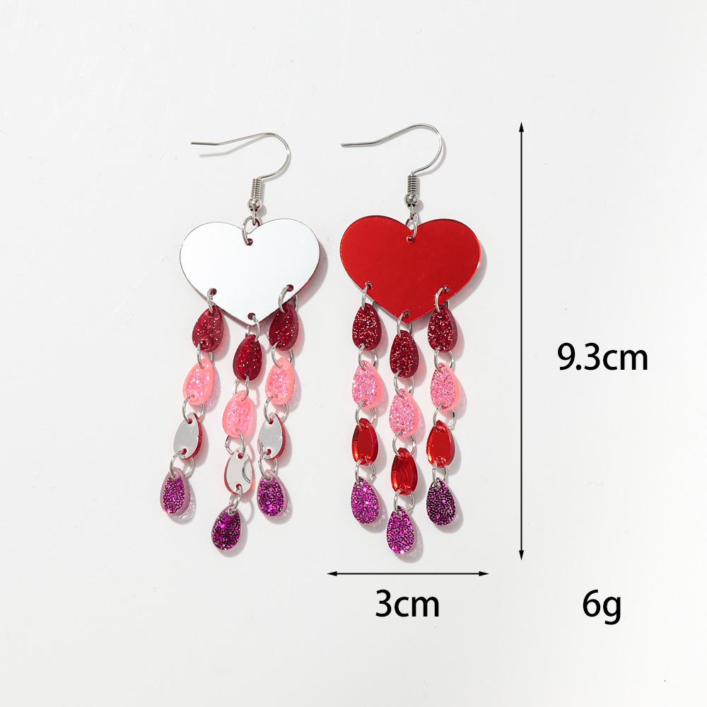 New Valentine's Day Heart Acrylic Earring for Women Mirrored Love-Shape Raindrop Long Tassel Drop Earrings Trendy Jewelry Gift