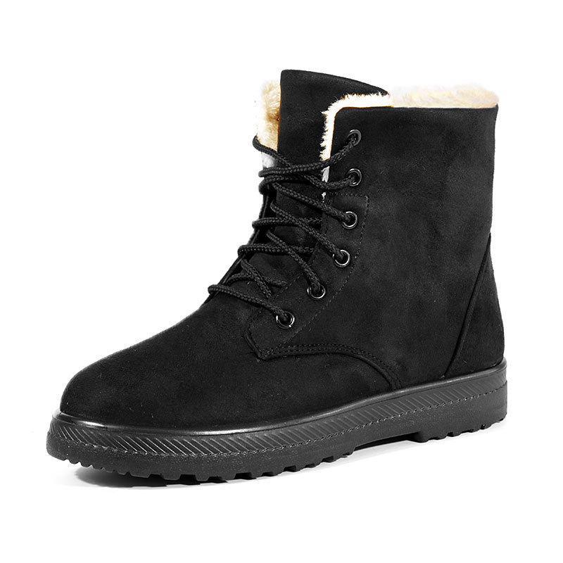 Korean Style High-top Snow Boots for Men and Women, Plus Size, with Velvet Lining and Front Lace-up.