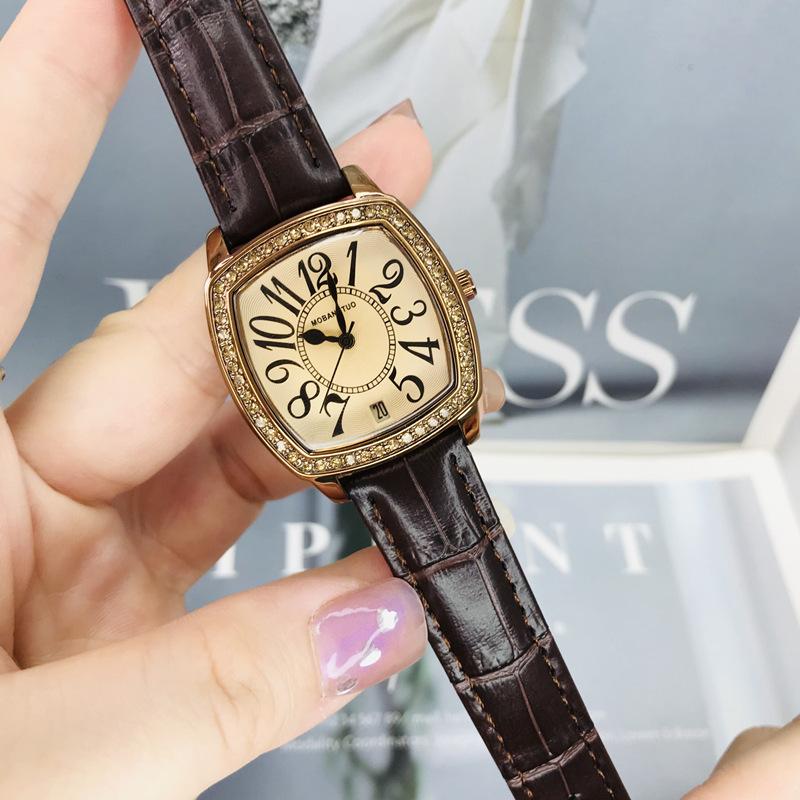 Square Women'S Watch Digital Scale With Date Small Square Watch Retro Coffee Belt Waterproof Fashion Women'S Watch