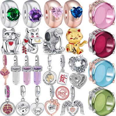 100% Ασήμι 925 Κασέτα Χαριτωμένο Βόδι Γάτα Λουλούδι Φτερά Αγγέλου Περιστρεφόμενος Κόσμος Κρεμαστά Κόσμημα Ταιριάζει στο Πρωτότυπο Βραχιόλι Charms Κοσμήματα