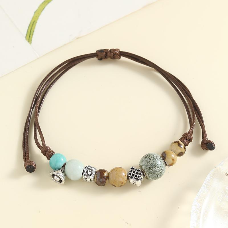 Ceramic Bracelet  A Stylish, Vintage Ethnic-style Handmade Woven Bracelet with String Beads.