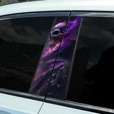 1PC Purple Skull Car Stickers Car Doors Pillar Vinyl Decals DIY Auto B Pillar Waterproof Cover Scratches Halloween Decoration