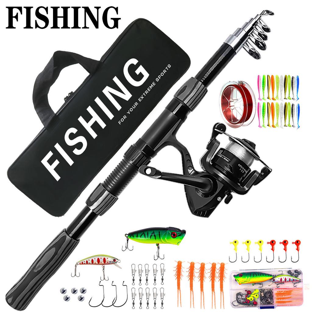 Black Fishing Set, Long Throw Straight Handle Sea Fishing Rod, Spinning Wheel Fishing Rod, Lure Set
