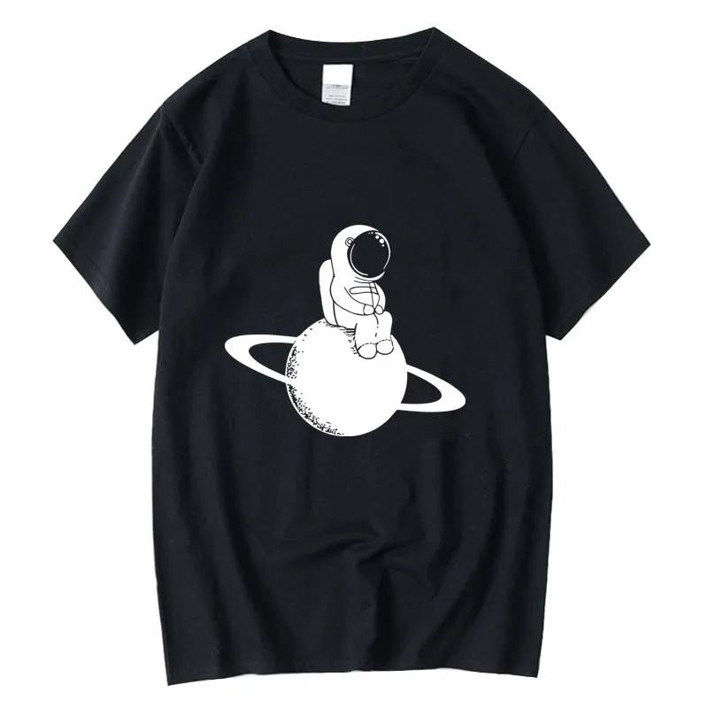 Mens Tshirt 100 Cotton Short Sleeve Space Moon Print Men T Shirt Casual Summer Loose Men Tshirt Cool Tshirt Male Tees Tops