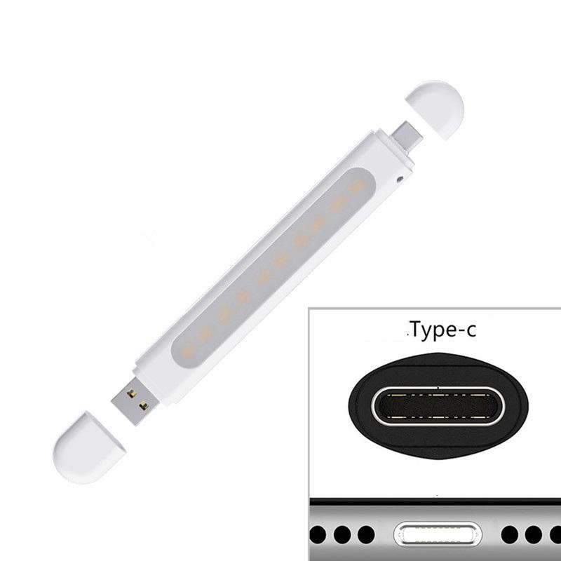 Mini Usb Led Night Light 8Leds Book Lamp Extension Pole Plug Adapter For Reading Notebook Power Bank Type-C And Usb Interfaces