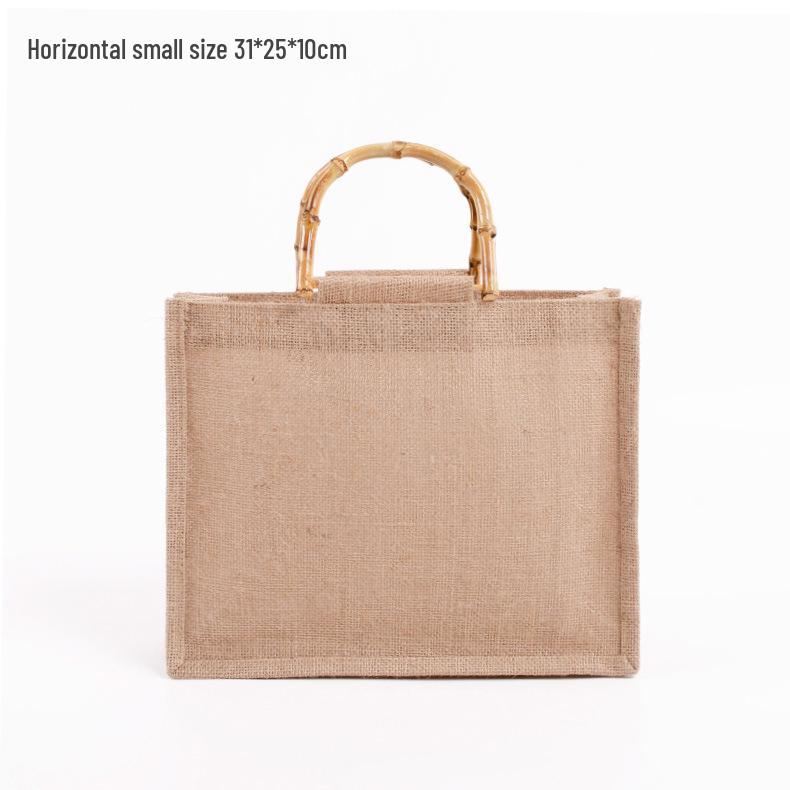 Retro Bamboo Handle Jute Bag - Waterproof, Laminated, Eco-Friendly