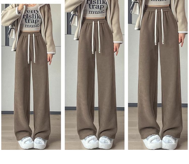 2024 Women's Slim Fit Fleece-Lined Cotton Pants: Winter Outerwear, Petite Wide Leg, Straight Leg Sportswear