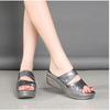 Size 43 Women's Sequin One-Strap Peep-Toe Wedge Heel Sandals, New 2022 Korean Style