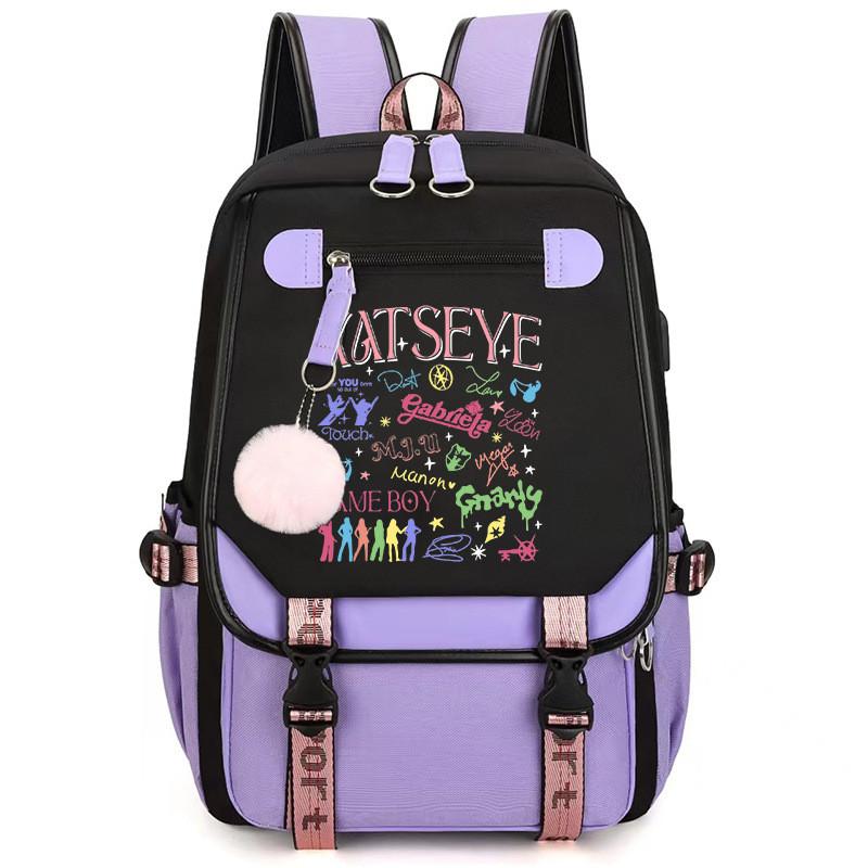 Kids Unisex KATSEYE Printed Backpack Student School Waterproof Big Nylon Backpack Bag